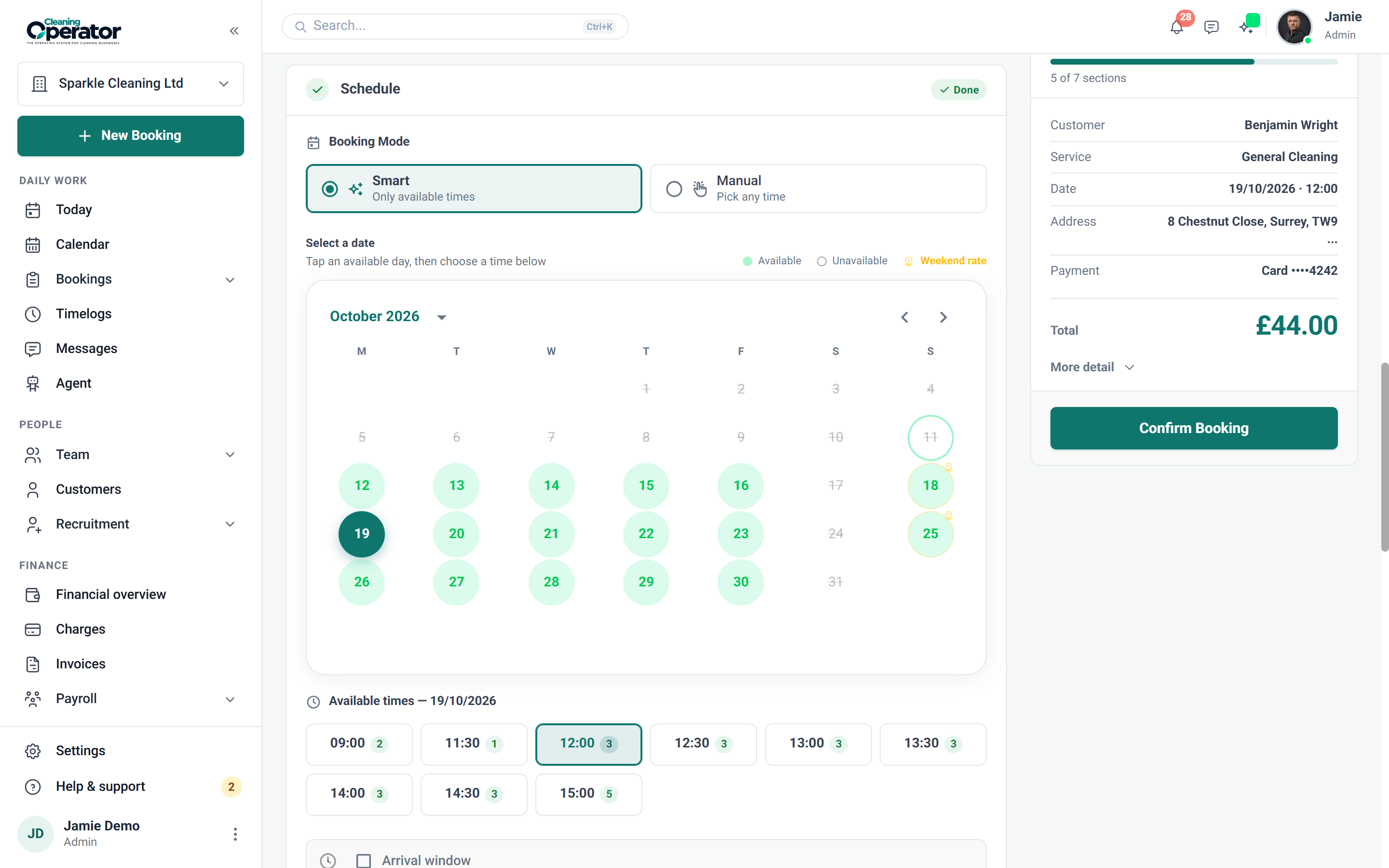 Screenshot of Bookings — Admin booking form