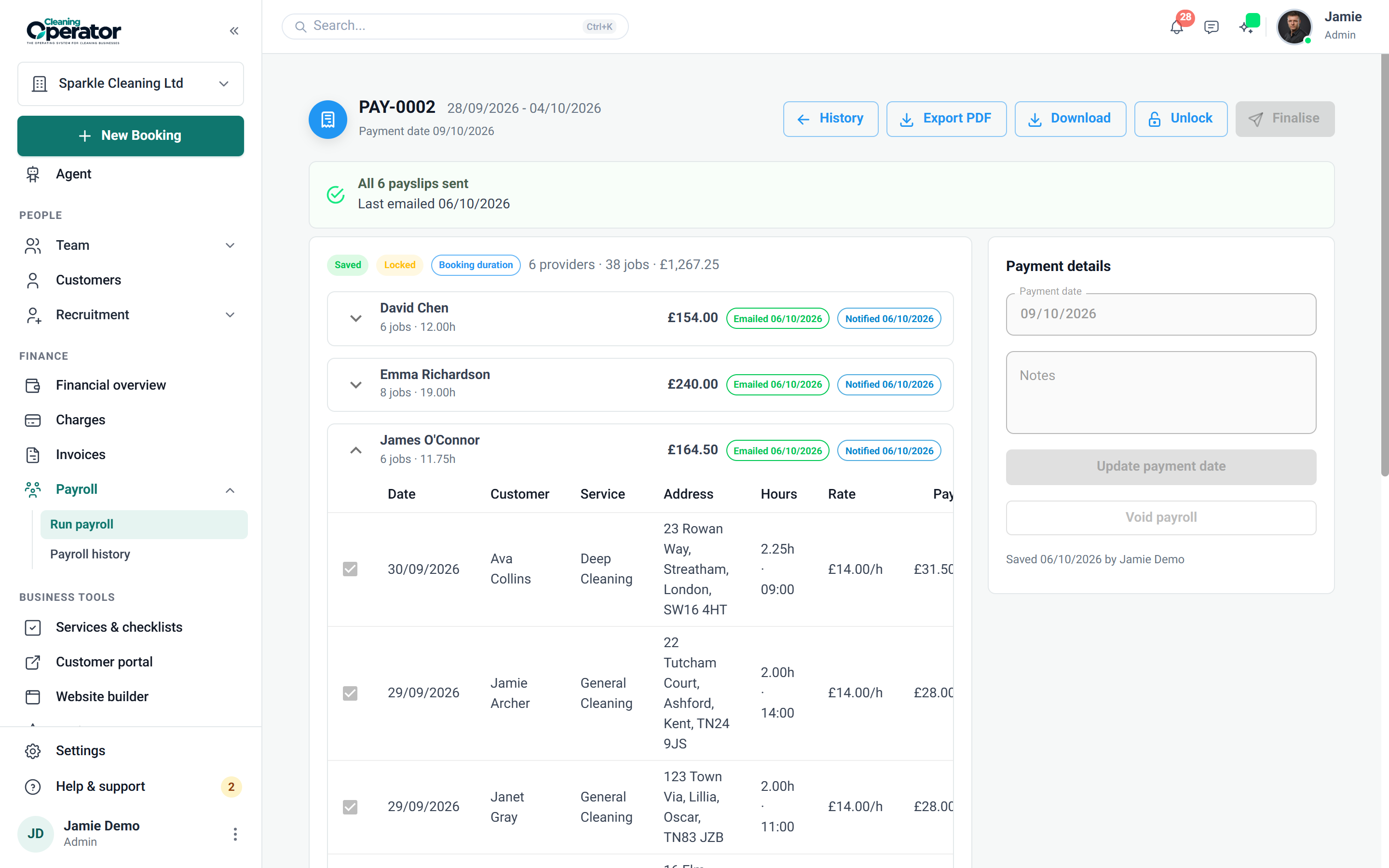 Screenshot of Payroll — Run payroll