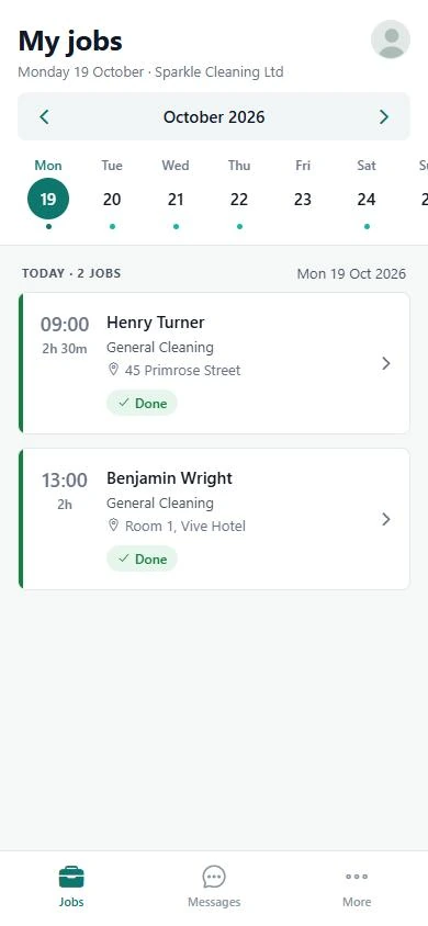 Screenshot of Cleaner dashboard — Home