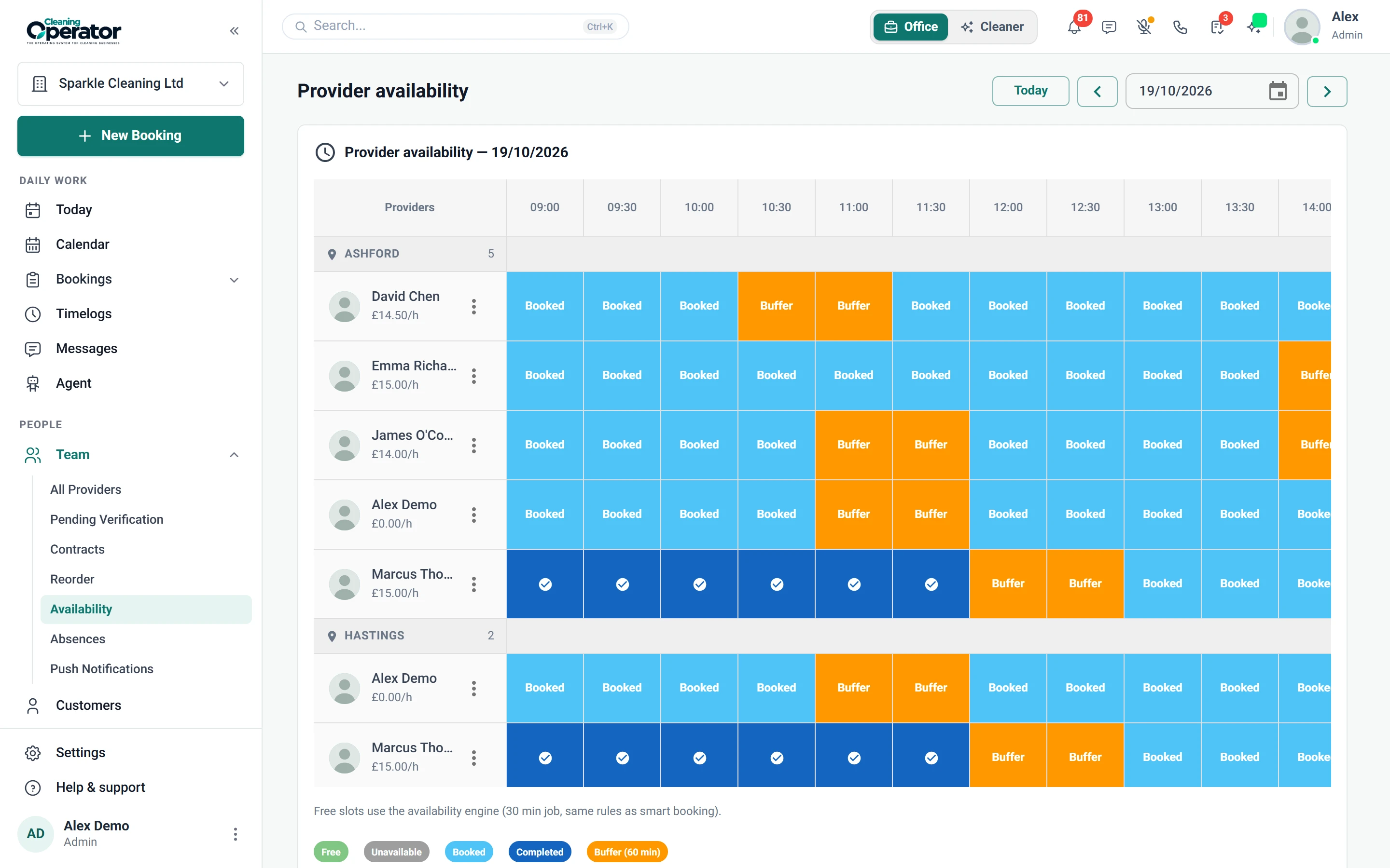 Screenshot of Cleaners — Availability