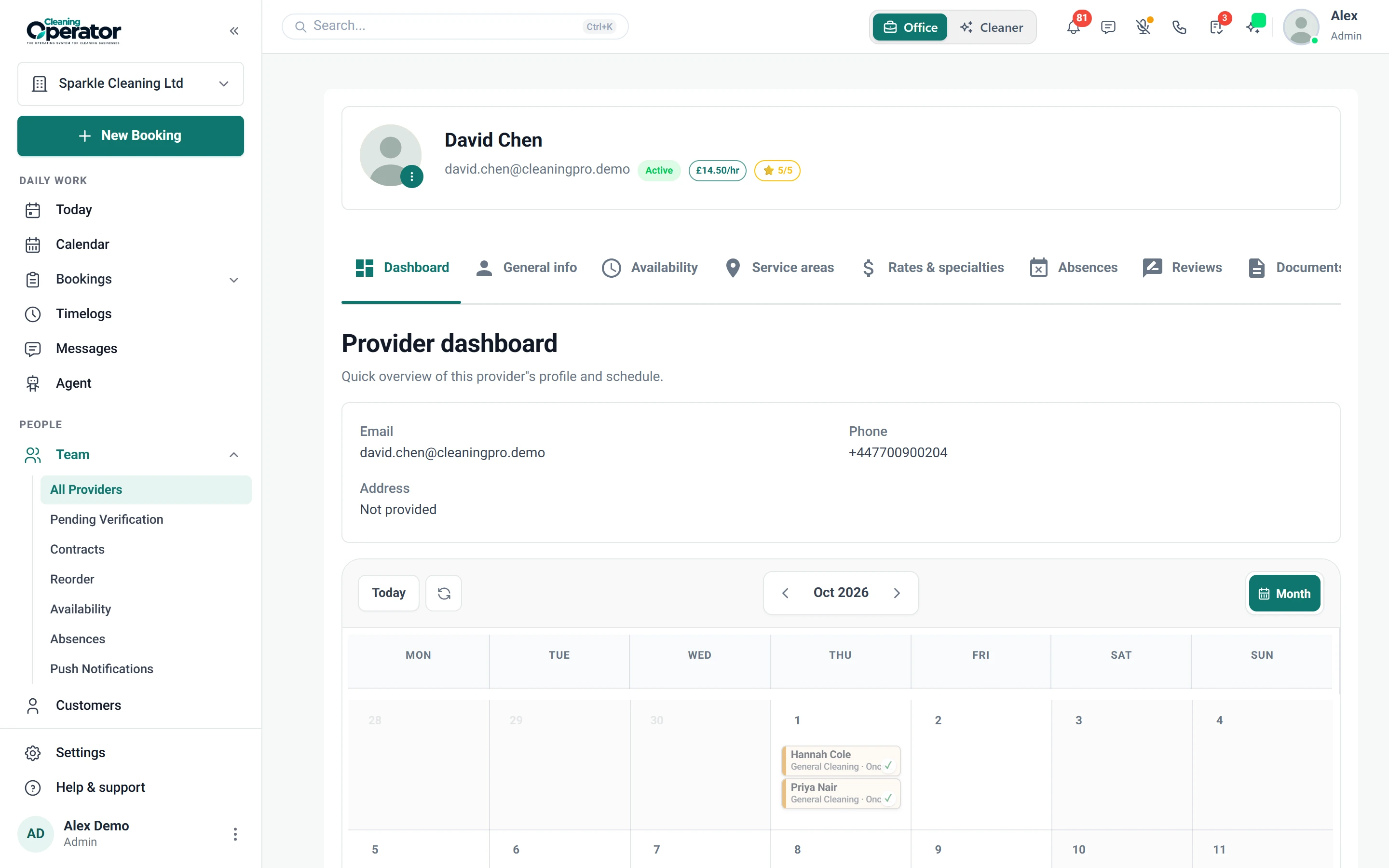 Screenshot of Cleaners — Cleaner profile