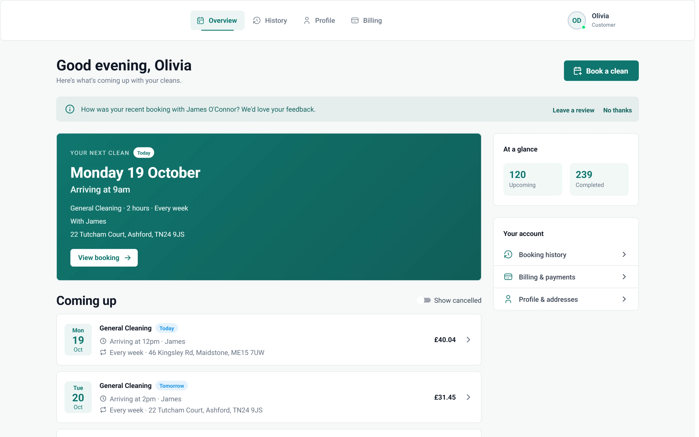 Screenshot of Customer portal — Overview
